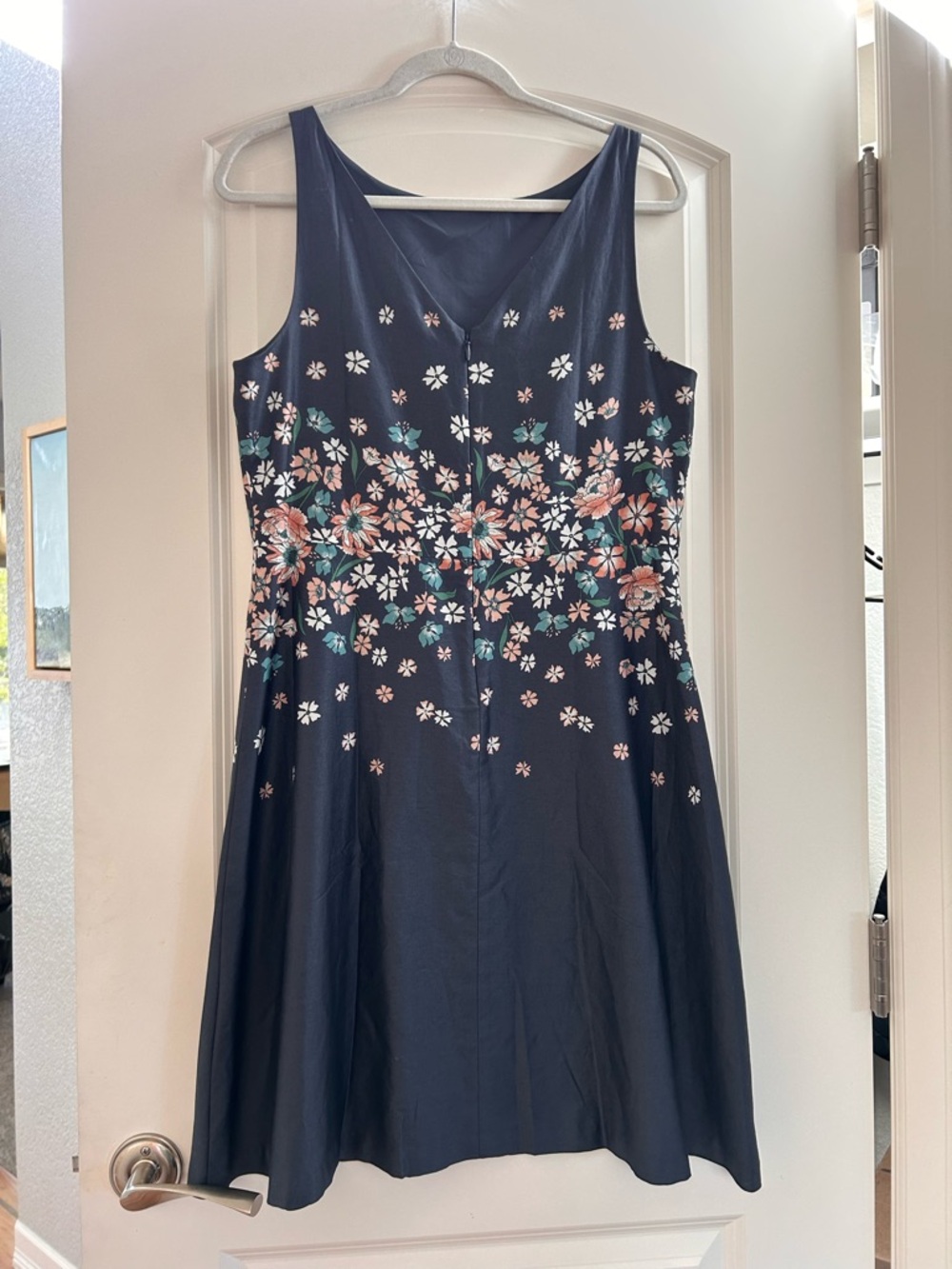 NWT Loft Outlet Blue Floral Sunshine Fit and Flare Boatneck Lined Dress. Midi. - Picture 3 of 7